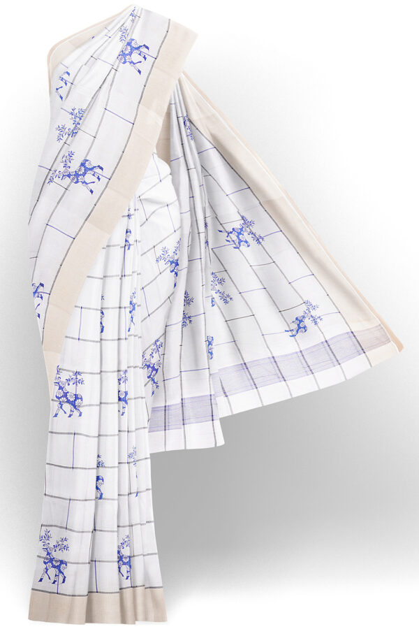 sri kumaran stores linen cotton bright white saree with golden border 1 1