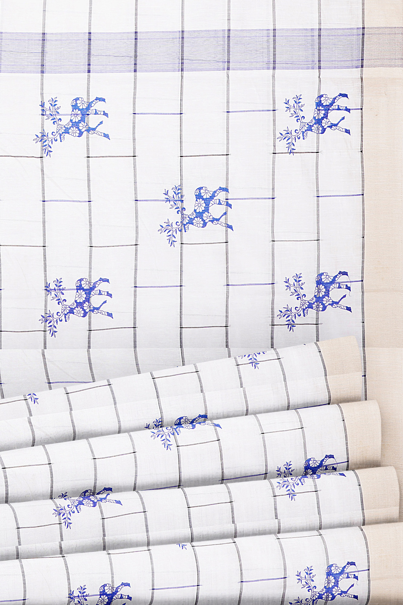 sri kumaran stores linen cotton bright white saree with golden border 1 4