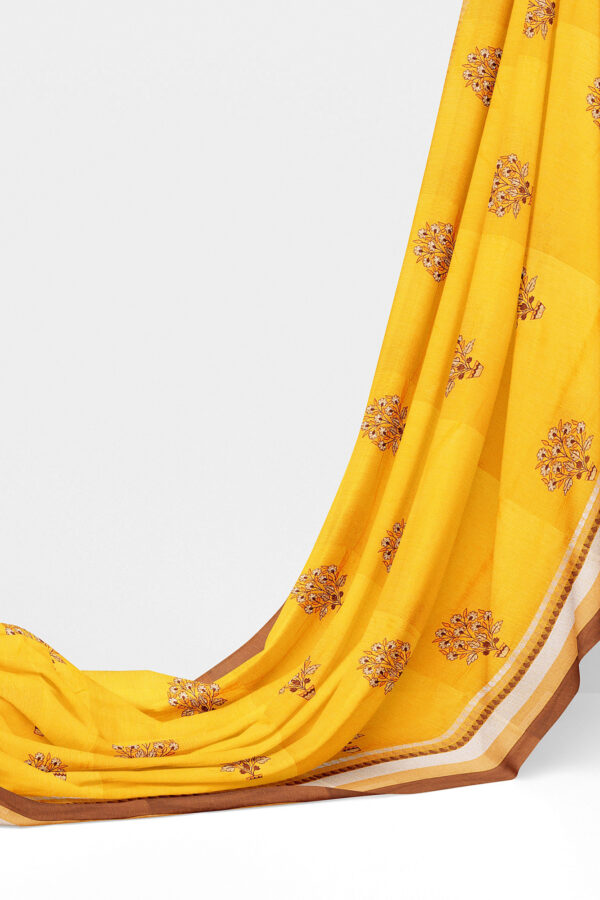 sri kumaran stores linen cotton bright yellow saree with brown border 3