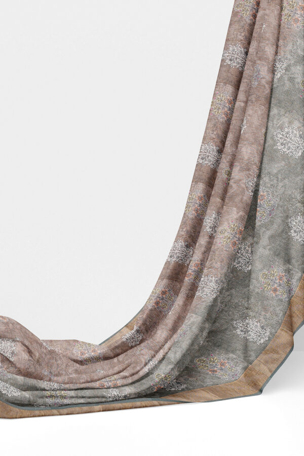 sri kumaran stores linen cotton brown and green saree with golden border 3