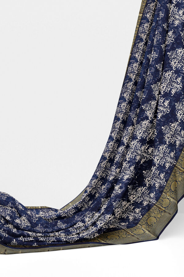 sri kumaran stores linen cotton dark blue saree with golden colour border 3