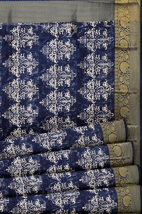 sri kumaran stores linen cotton dark blue saree with golden colour border 4