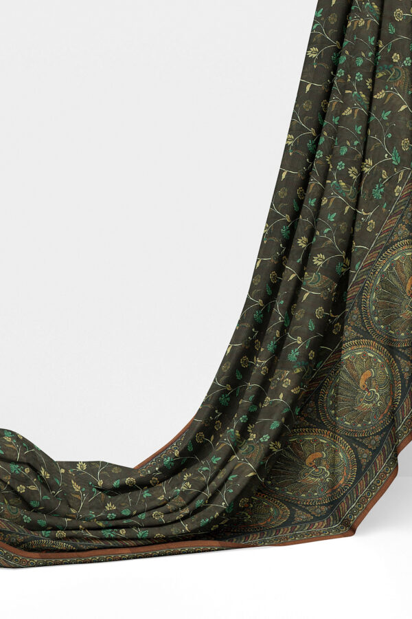sri kumaran stores linen cotton dark green saree with brown border 3