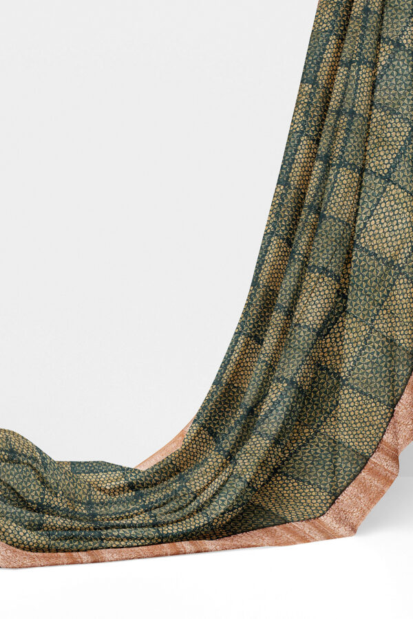 sri kumaran stores linen cotton dark green saree with copper colour border 3