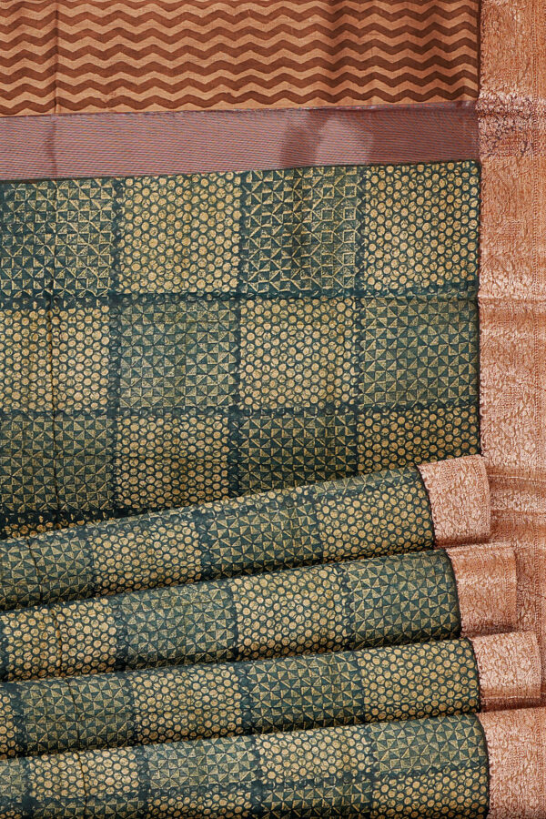 sri kumaran stores linen cotton dark green saree with copper colour border 4