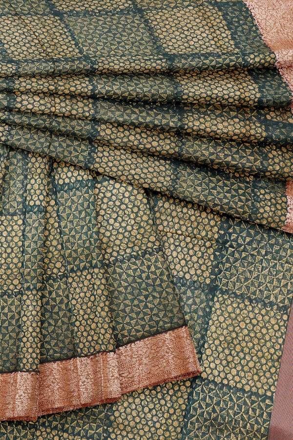 sri kumaran stores linen cotton dark green saree with copper colour border 5