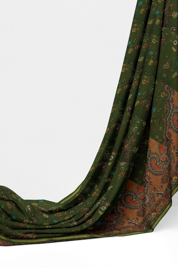 sri kumaran stores linen cotton dark green saree with orange border 3
