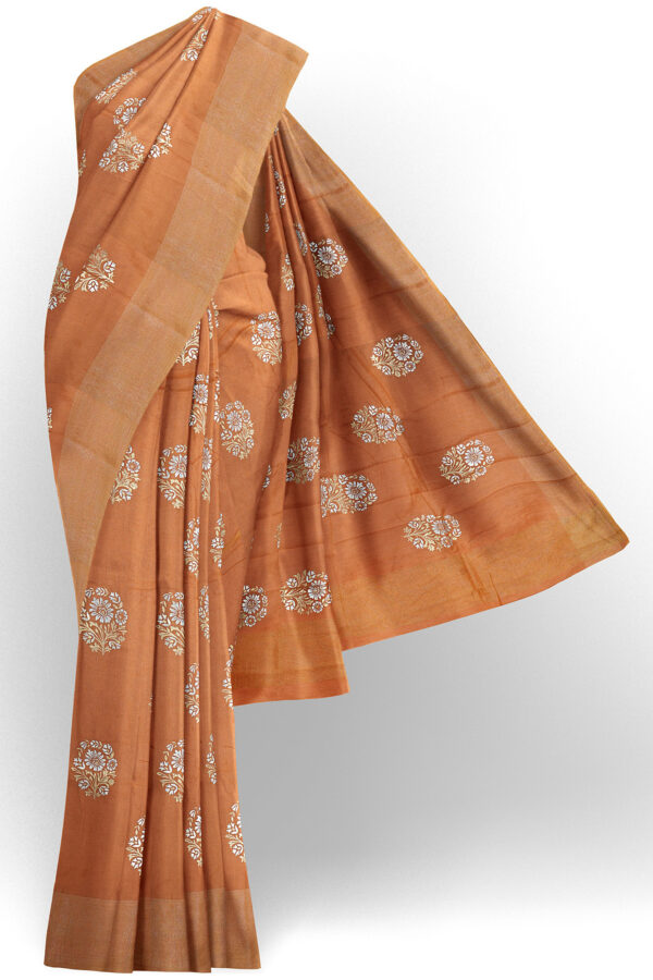 sri kumaran stores linen cotton dark orange saree with golden border 1