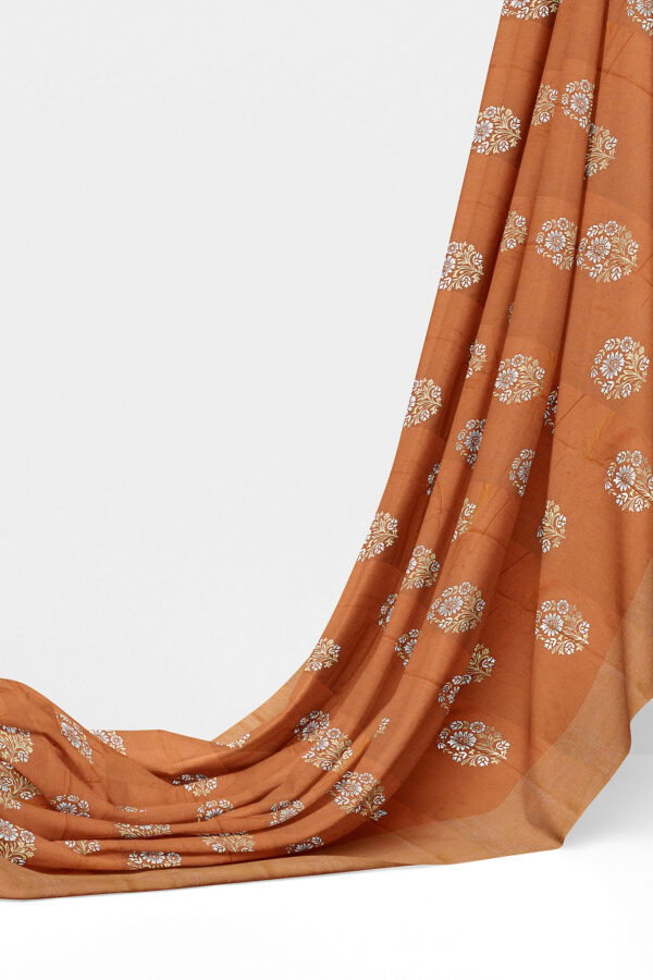 sri kumaran stores linen cotton dark orange saree with golden border 3