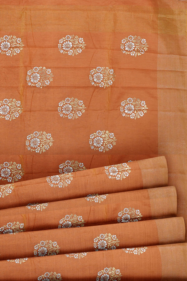 sri kumaran stores linen cotton dark orange saree with golden border 4