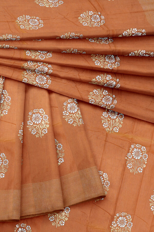 sri kumaran stores linen cotton dark orange saree with golden border 5