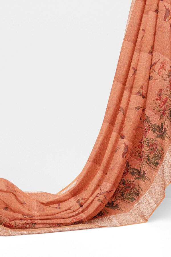 sri kumaran stores linen cotton dark orange saree with golden silver border 3