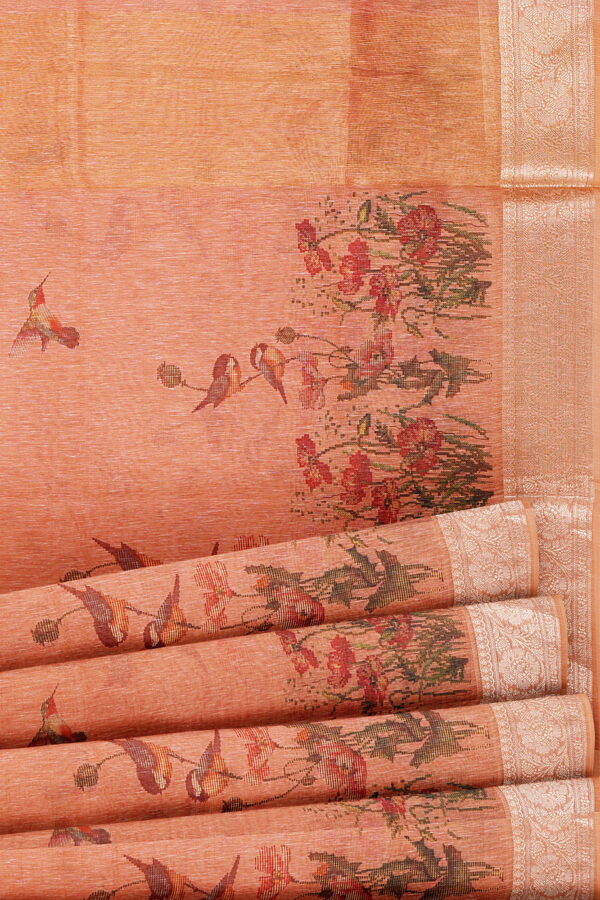 sri kumaran stores linen cotton dark orange saree with golden silver border 4