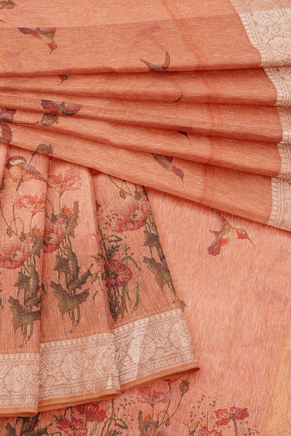 sri kumaran stores linen cotton dark orange saree with golden silver border 5