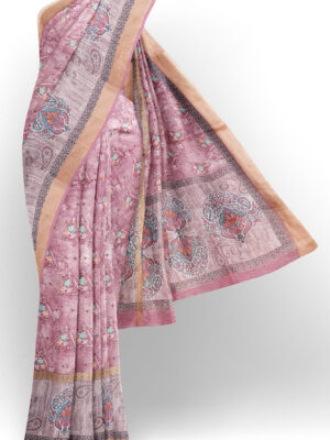 sri kumaran stores linen cotton dark pink saree with golden border 1