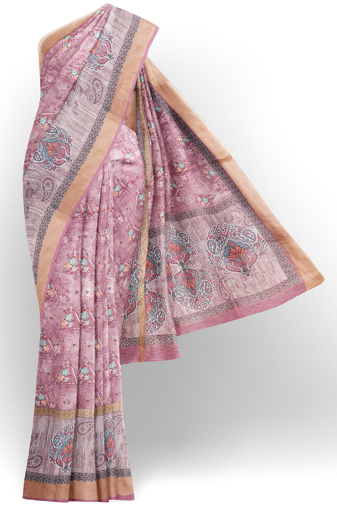 sri kumaran stores linen cotton dark pink saree with golden border 1