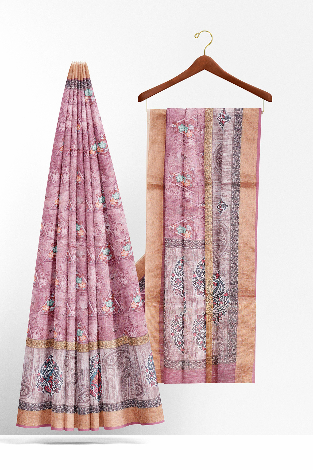 sri kumaran stores linen cotton dark pink saree with golden border 2