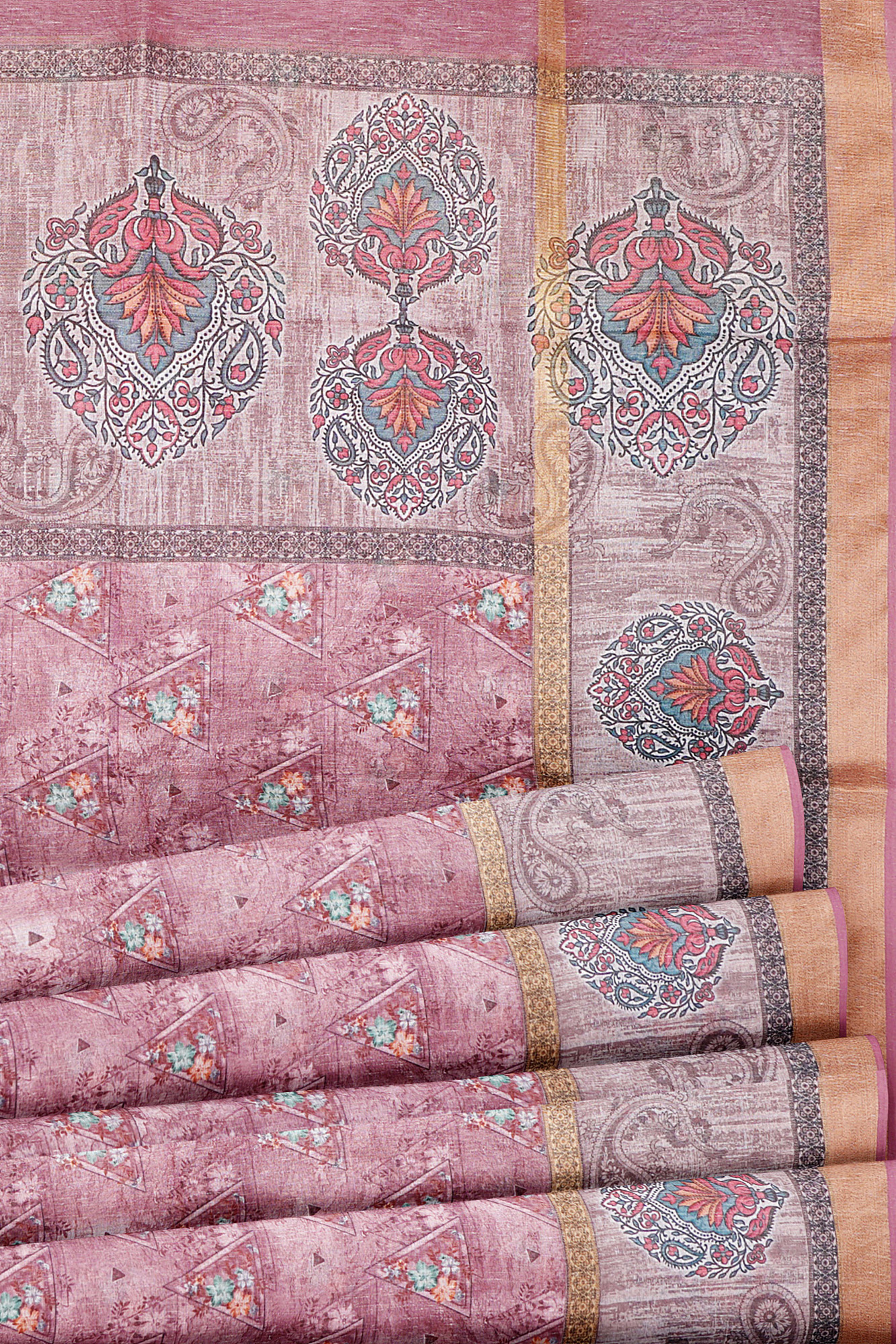 sri kumaran stores linen cotton dark pink saree with golden border 4