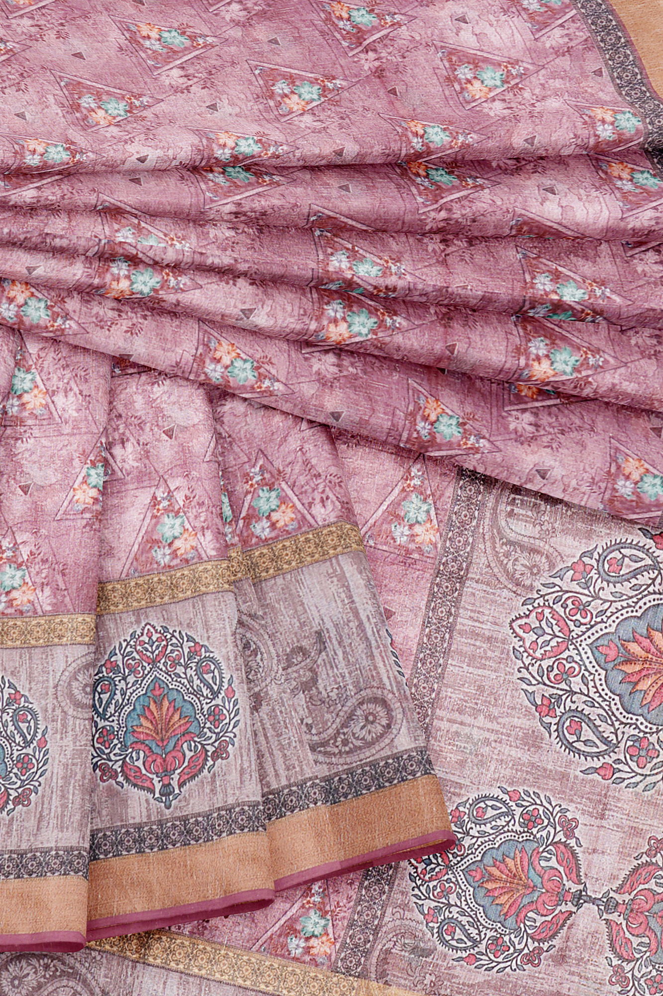 sri kumaran stores linen cotton dark pink saree with golden border 5