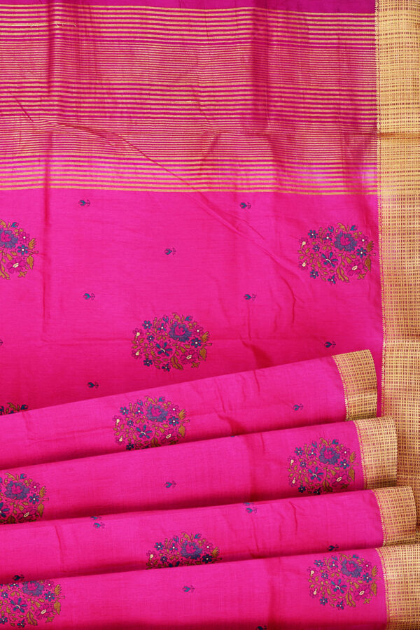 sri kumaran stores linen cotton dark pink saree with golden border 1 4