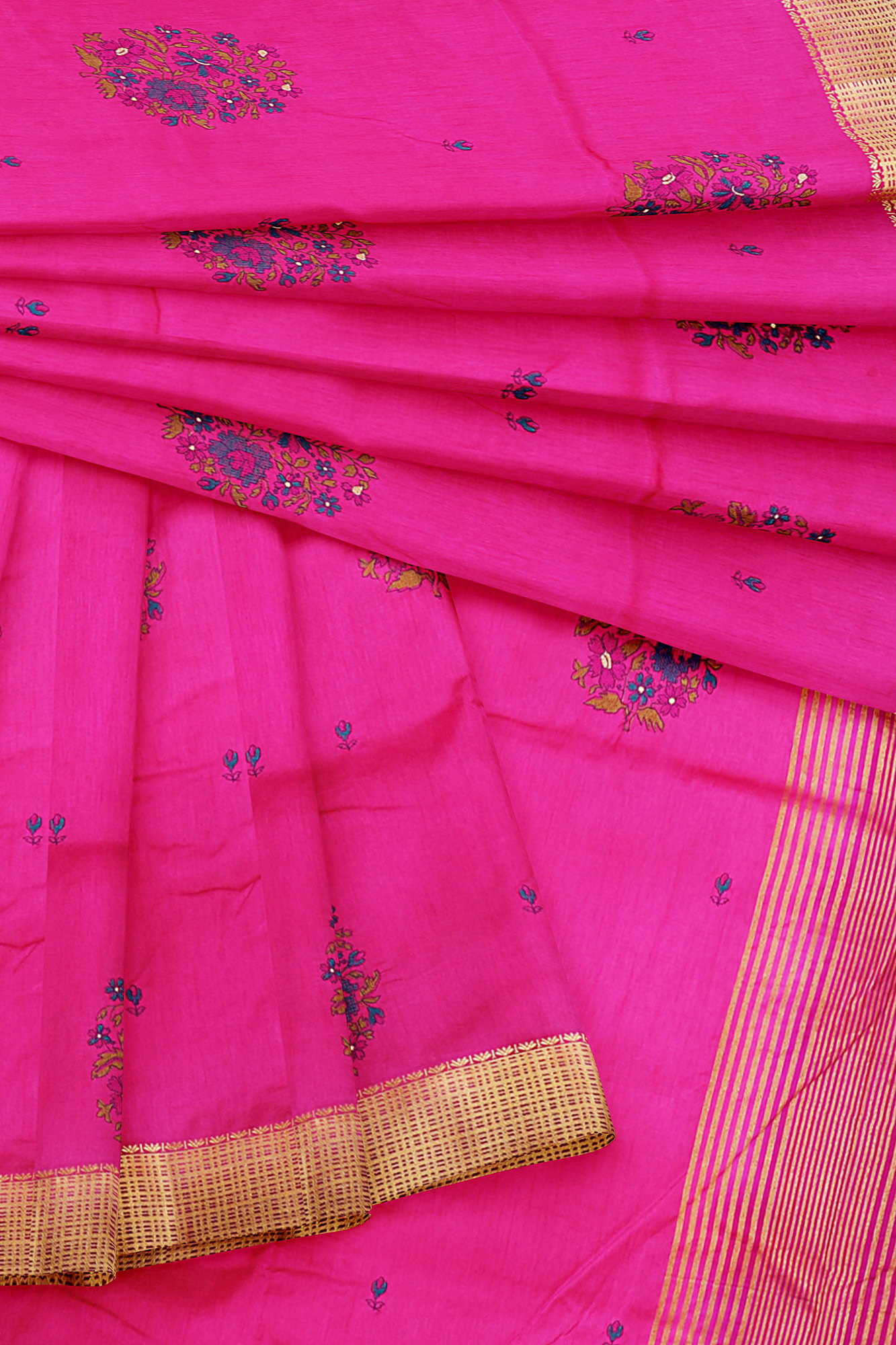 sri kumaran stores linen cotton dark pink saree with golden border 1 5