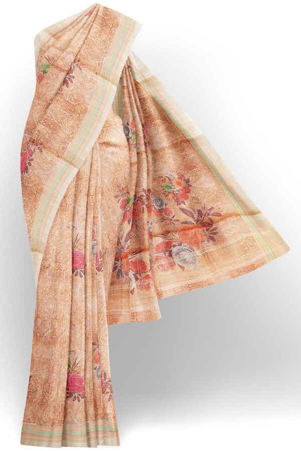 sri kumaran stores linen cotton golden orange saree with yellow border 1