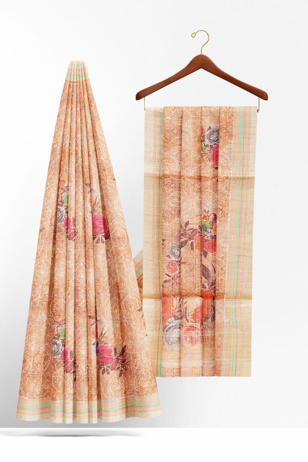 sri kumaran stores linen cotton golden orange saree with yellow border 2