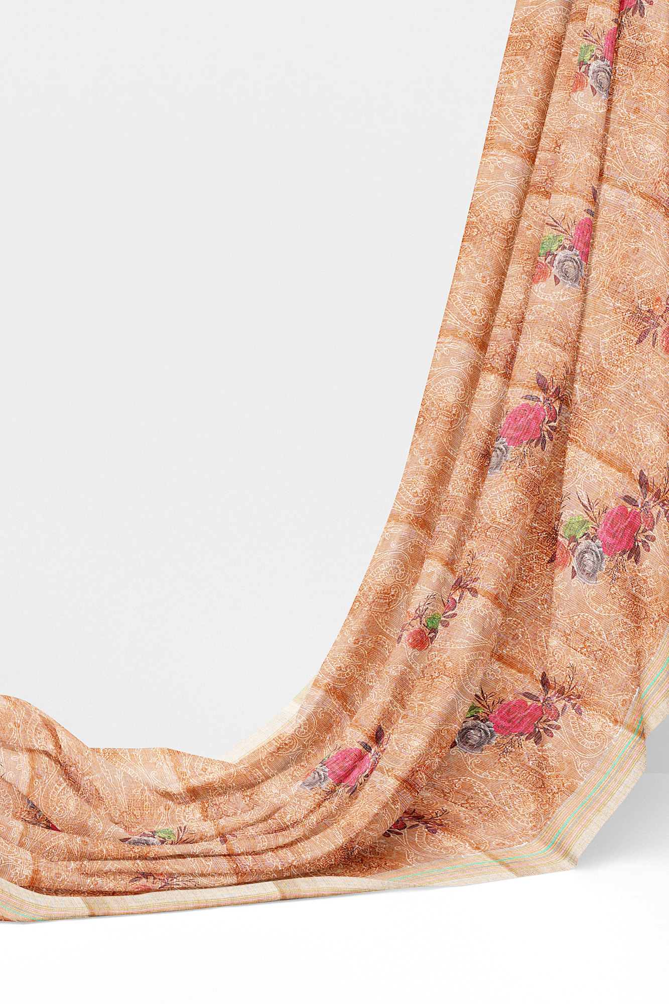 sri kumaran stores linen cotton golden orange saree with yellow border 3