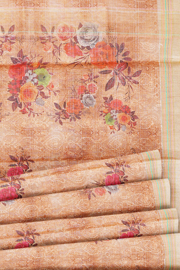 sri kumaran stores linen cotton golden orange saree with yellow border 4