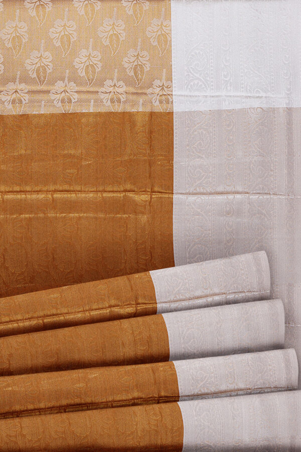sri kumaran stores linen cotton golden saree with silver border 4