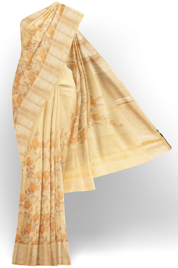 sri kumaran stores linen cotton golden yellow saree with golden border 1