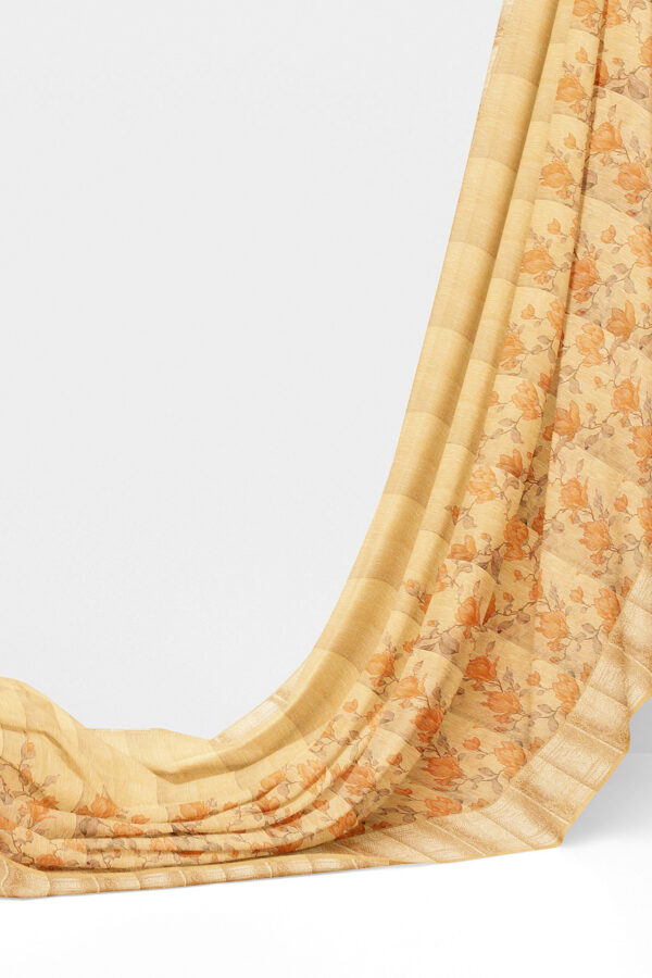 sri kumaran stores linen cotton golden yellow saree with golden border 3