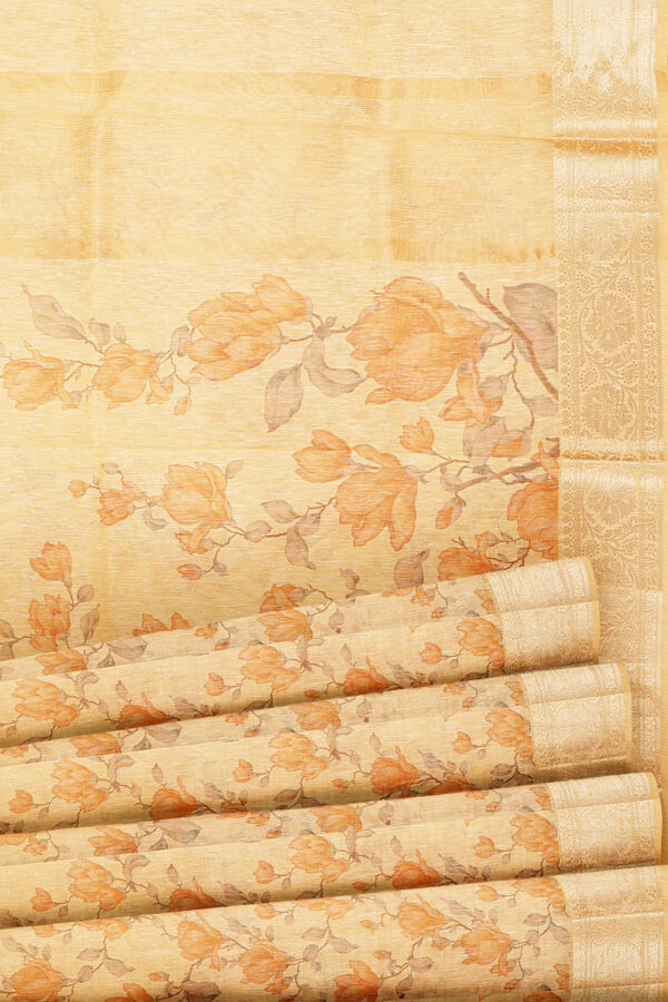 sri kumaran stores linen cotton golden yellow saree with golden border 4