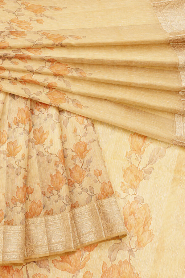 sri kumaran stores linen cotton golden yellow saree with golden border 5