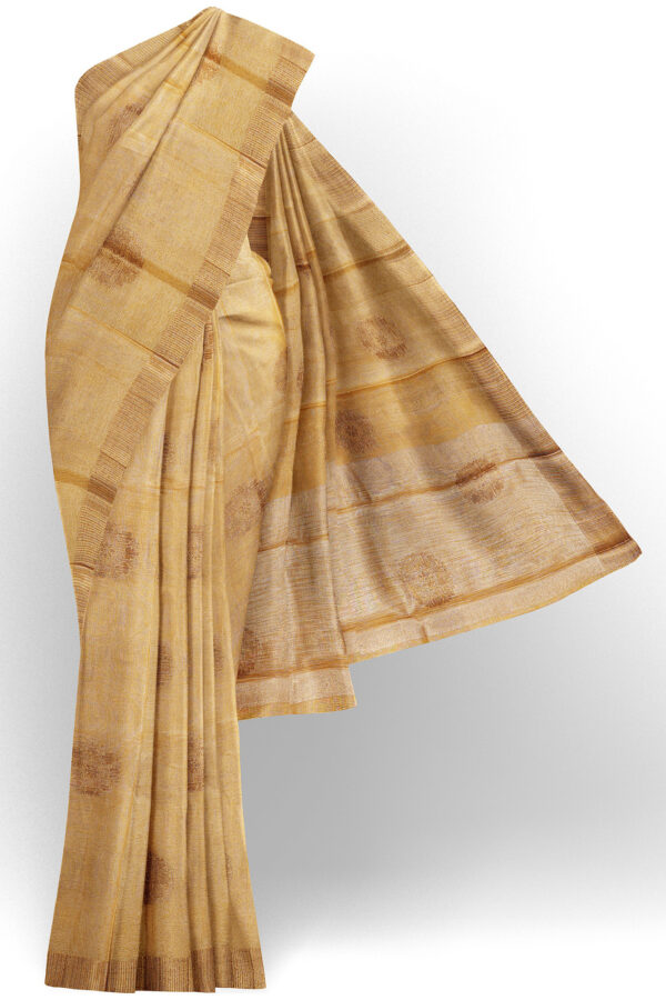 sri kumaran stores linen cotton golden yellow saree with golden brown border 1