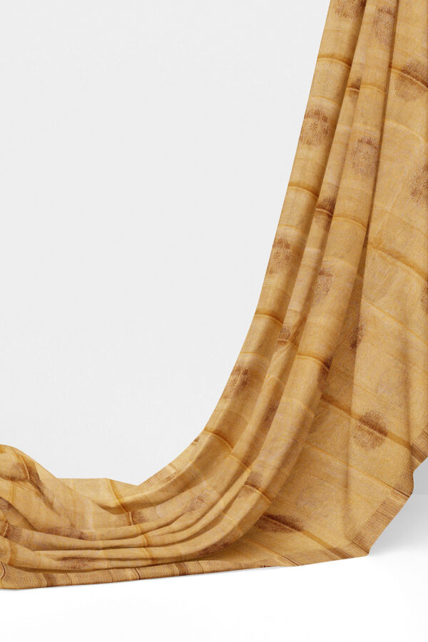 sri kumaran stores linen cotton golden yellow saree with golden brown border 3