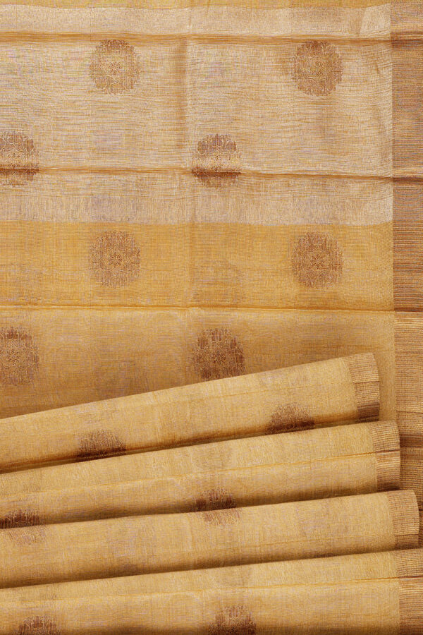 sri kumaran stores linen cotton golden yellow saree with golden brown border 4