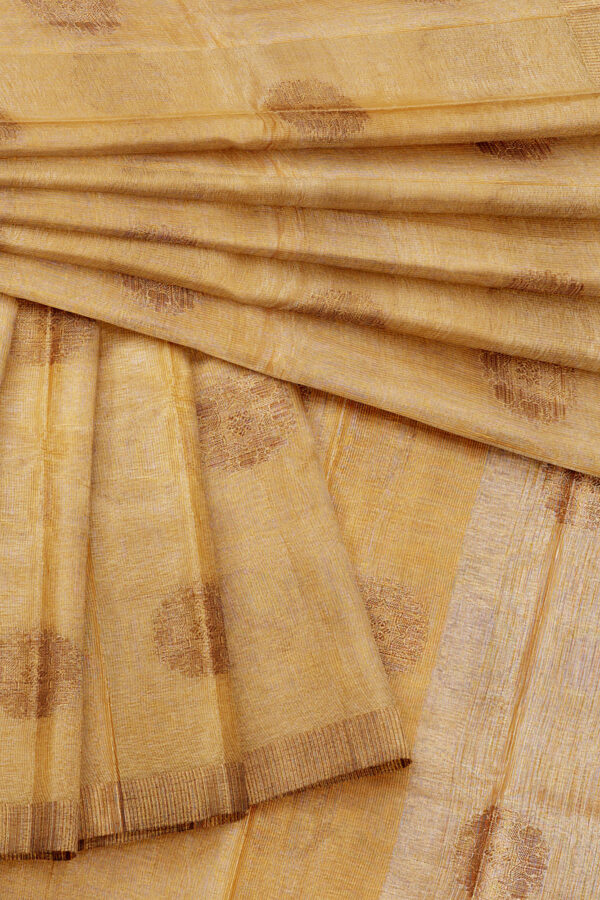 sri kumaran stores linen cotton golden yellow saree with golden brown border 5