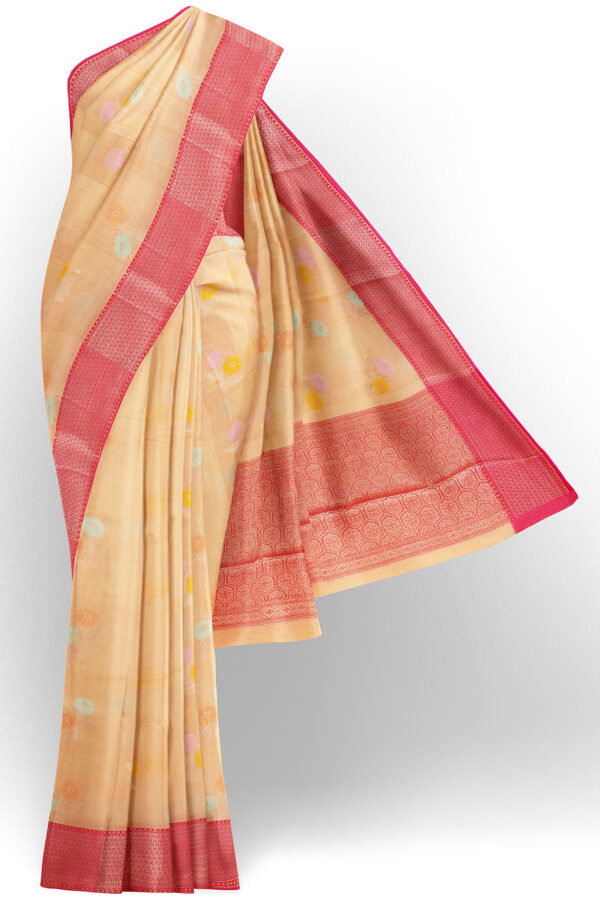 sri kumaran stores linen cotton golden yellow saree with red border 1