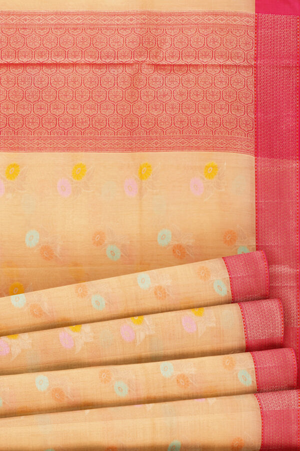 sri kumaran stores linen cotton golden yellow saree with red border 4