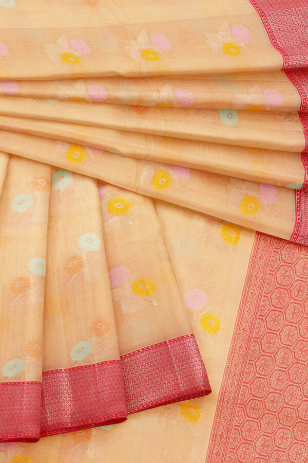 sri kumaran stores linen cotton golden yellow saree with red border 5