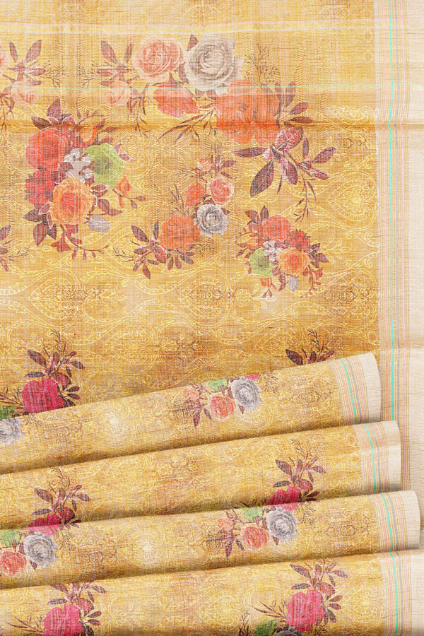 sri kumaran stores linen cotton golden yellow saree with yellow border 4