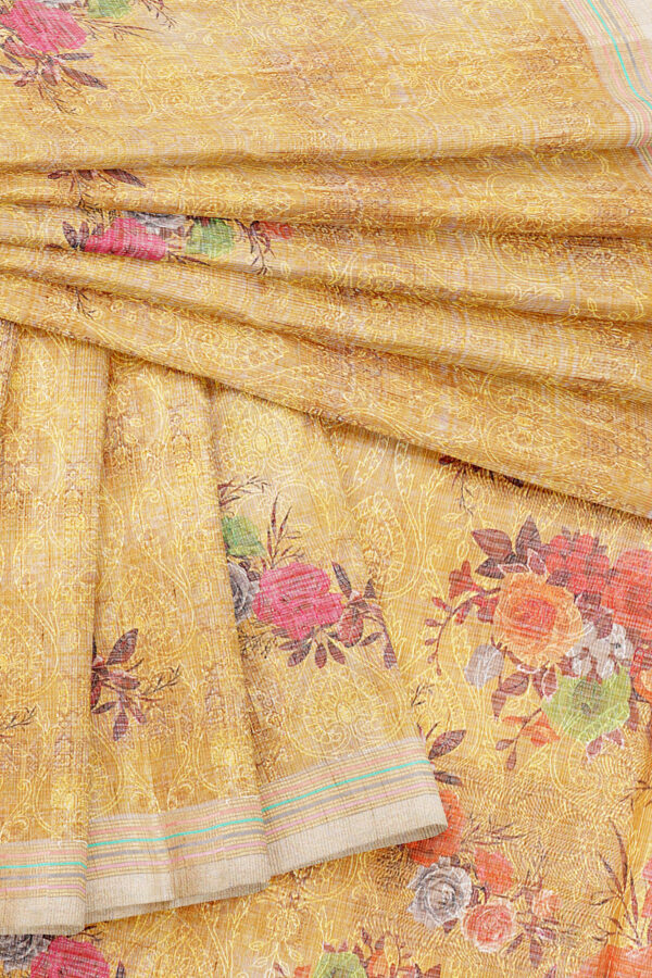 sri kumaran stores linen cotton golden yellow saree with yellow border 5