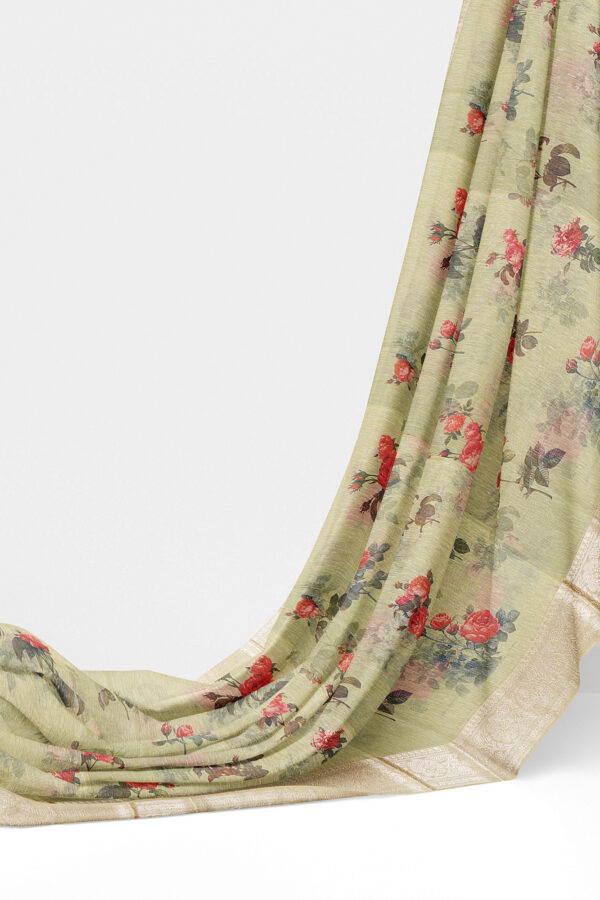 sri kumaran stores linen cotton green saree with silver border 3
