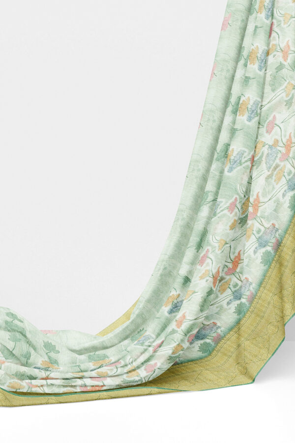 sri kumaran stores linen cotton greenish white saree with golden border 3