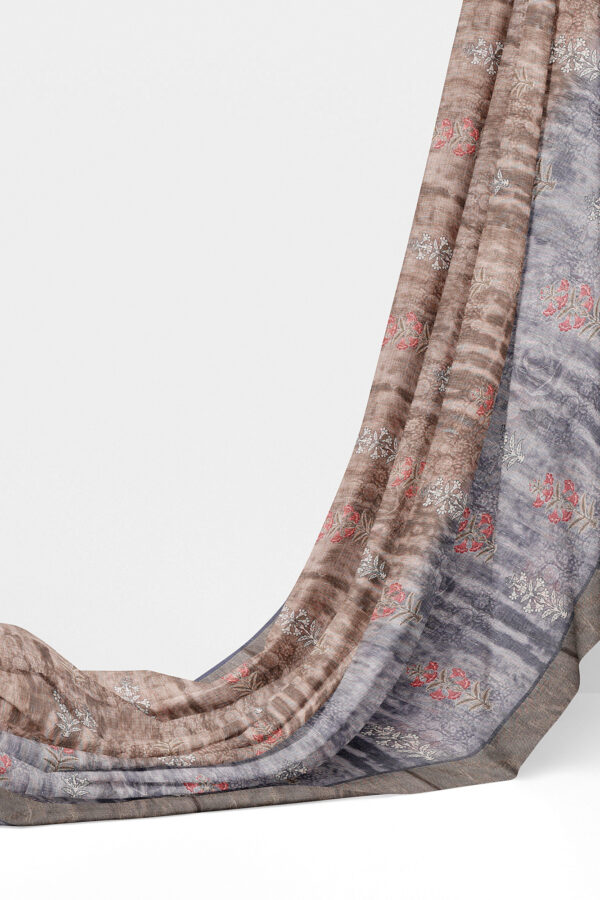 sri kumaran stores linen cotton grey and brown saree with golden border 3