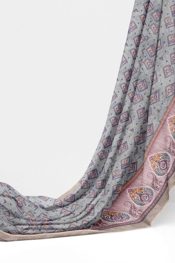 sri kumaran stores linen cotton grey saree with golden black border 3
