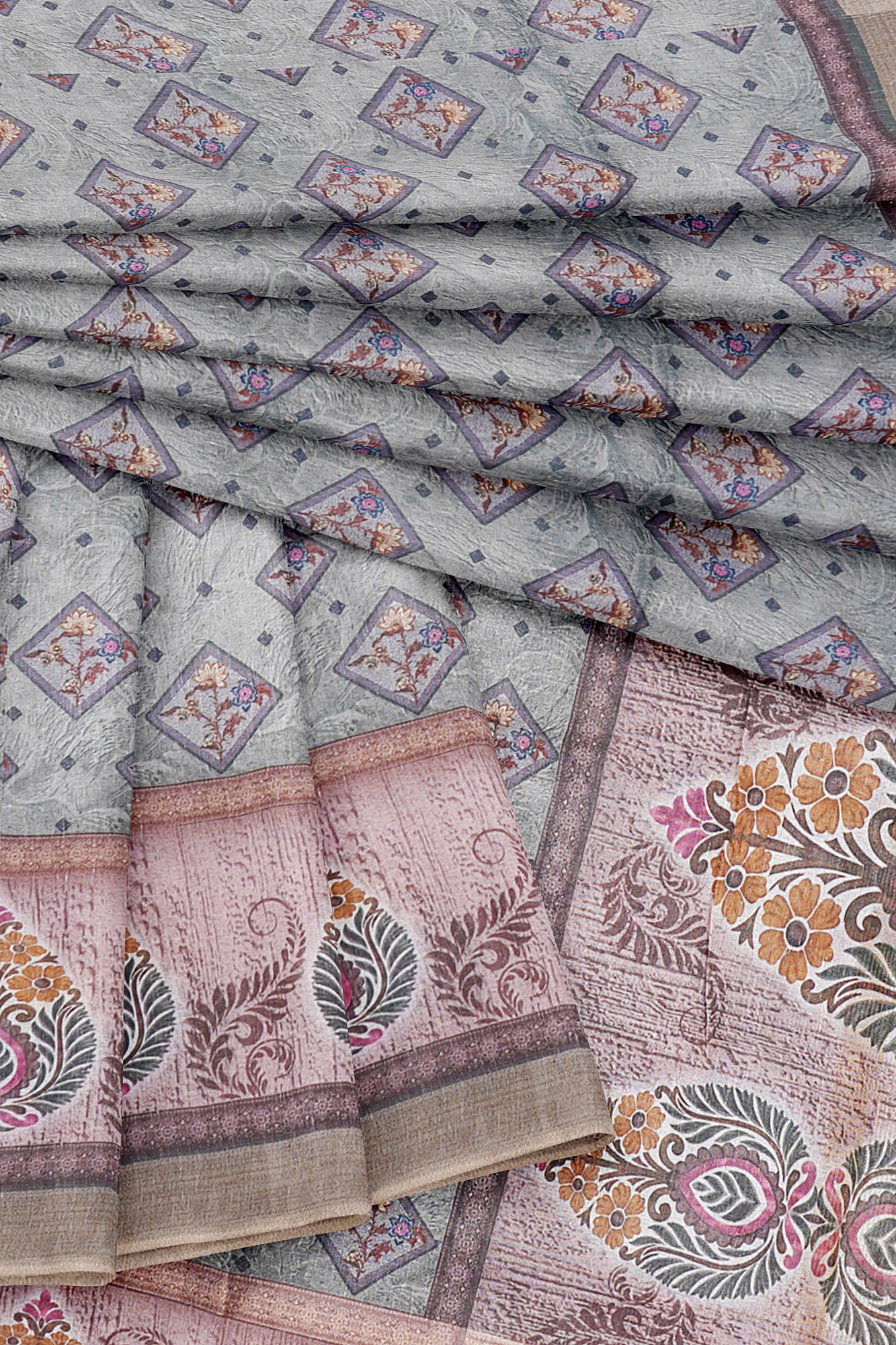 sri kumaran stores linen cotton grey saree with golden black border 5