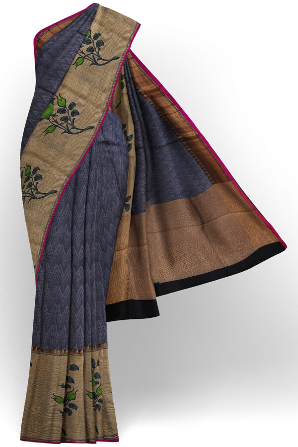 sri kumaran stores linen cotton grey saree with golden border 1
