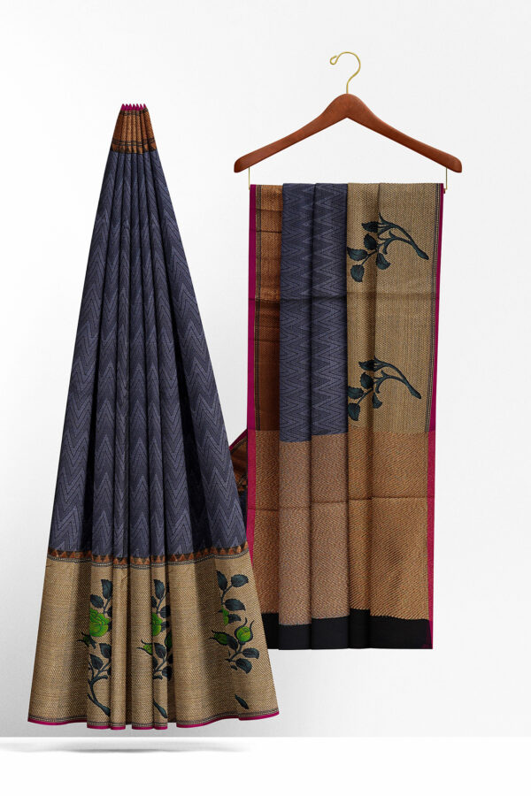 sri kumaran stores linen cotton grey saree with golden border 2